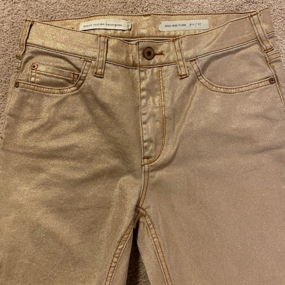Pilcro and the Letterpress Gold Flare Wide Leg Jeans - Picture 2 of 6